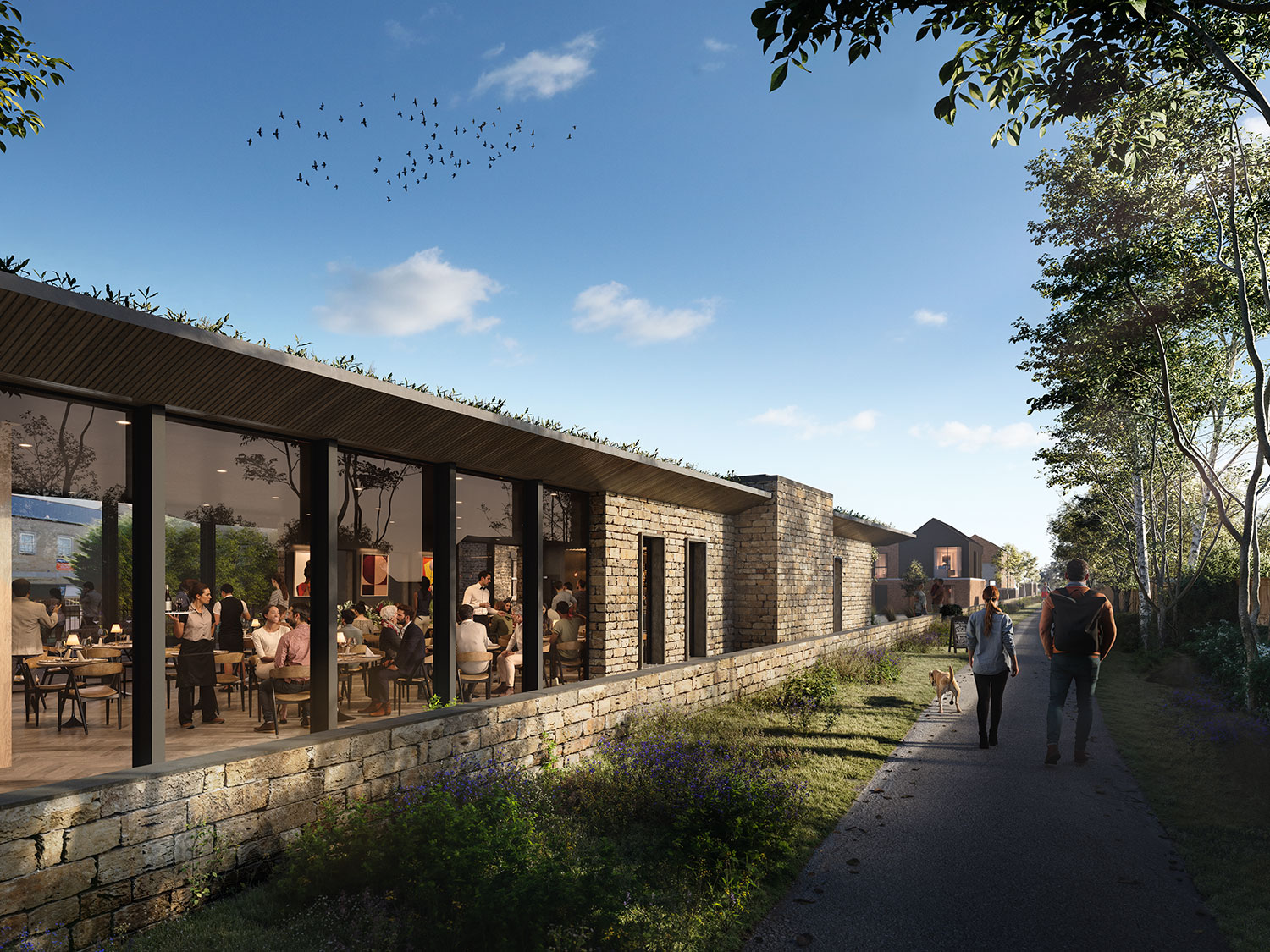 A close up rendering of the front door of Coal Drops, Penistone looking inside.